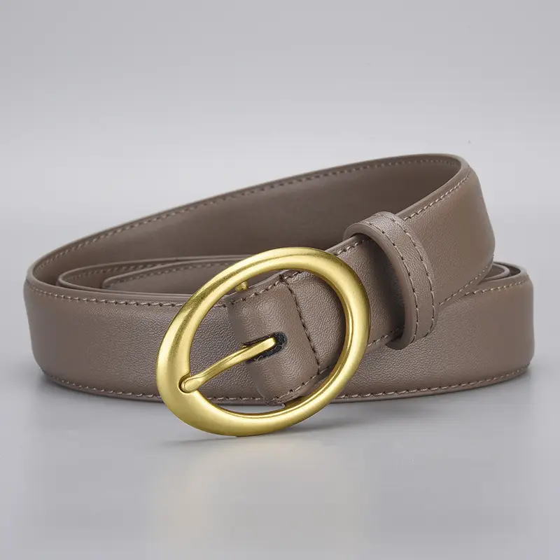 Women's Brown Cowhide Belt with Gold Oval Buckle - Image 6