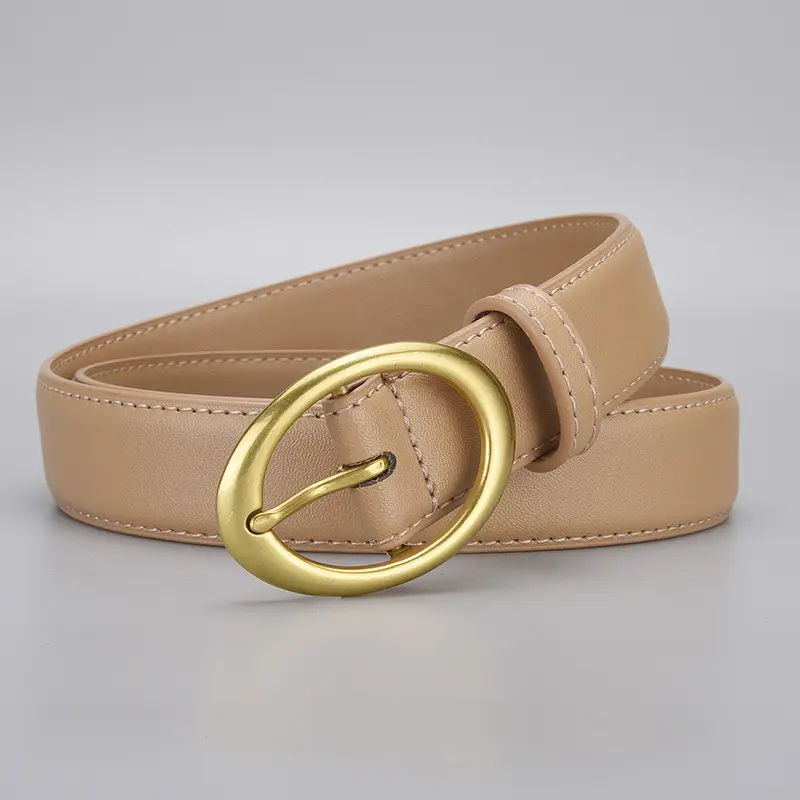 Women's Brown Cowhide Belt with Gold Oval Buckle - Image 7