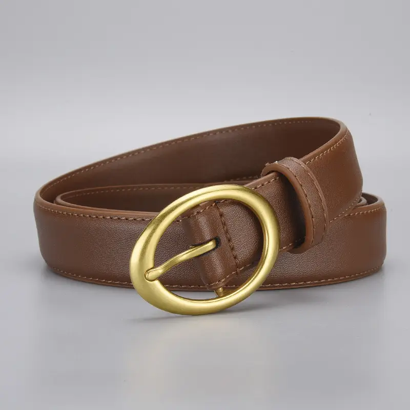 Women's Brown Cowhide Belt with Gold Oval Buckle - Image 8
