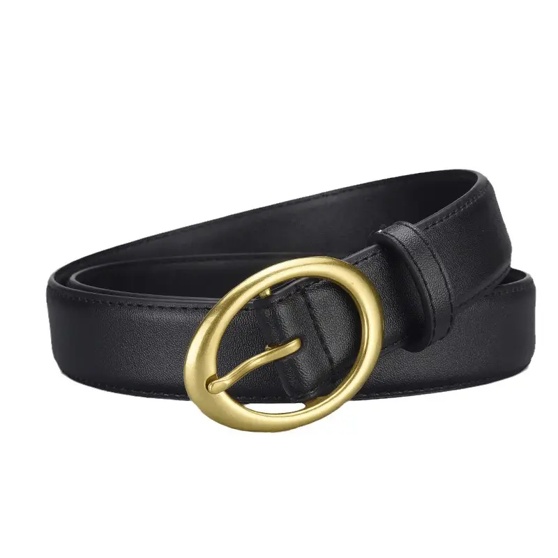 Women's Brown Cowhide Belt with Gold Oval Buckle - Image 9