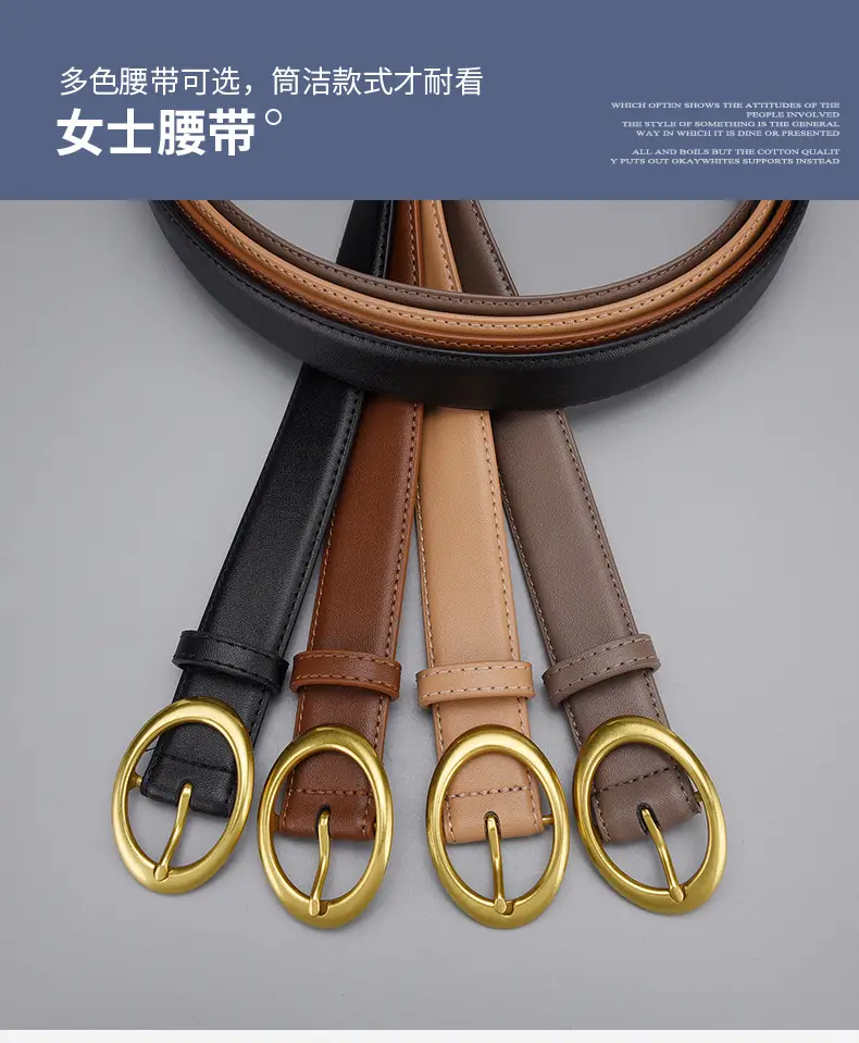 Women's Brown Cowhide Belt with Gold Oval Buckle — feature 12