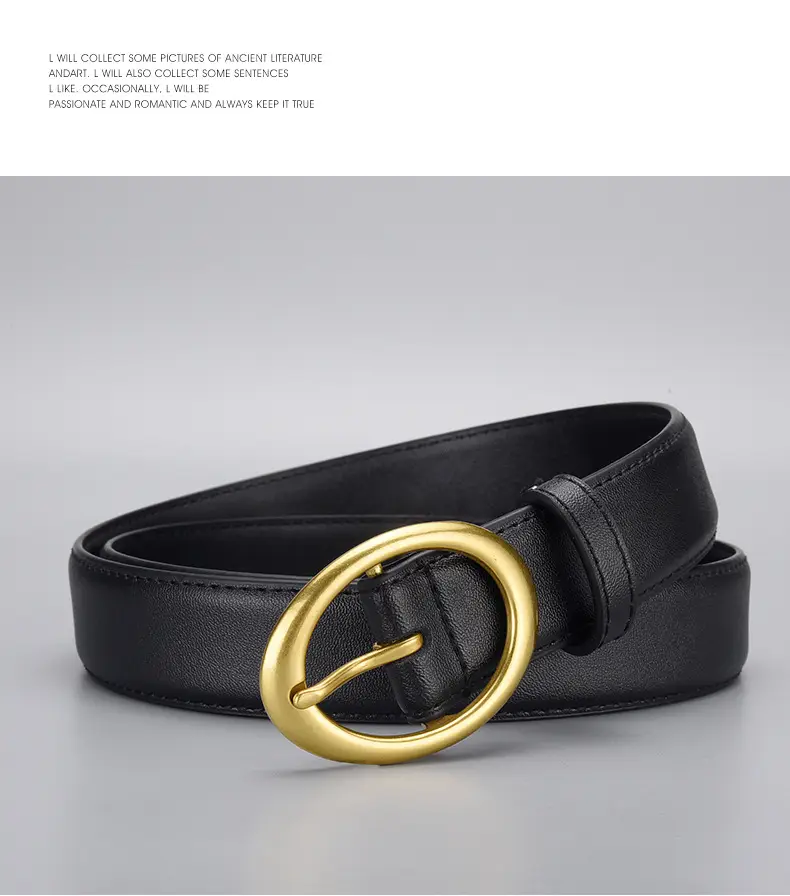 Women's Brown Cowhide Belt with Gold Oval Buckle — feature 18