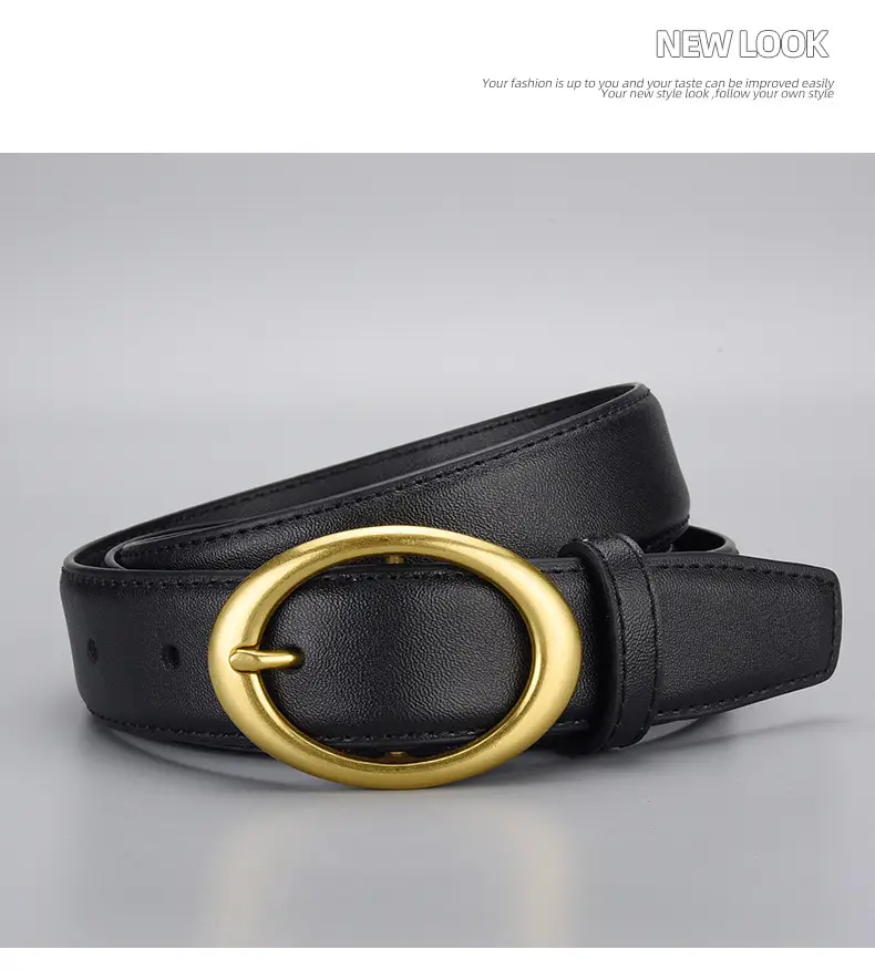 Women's Brown Cowhide Belt with Gold Oval Buckle — feature 19
