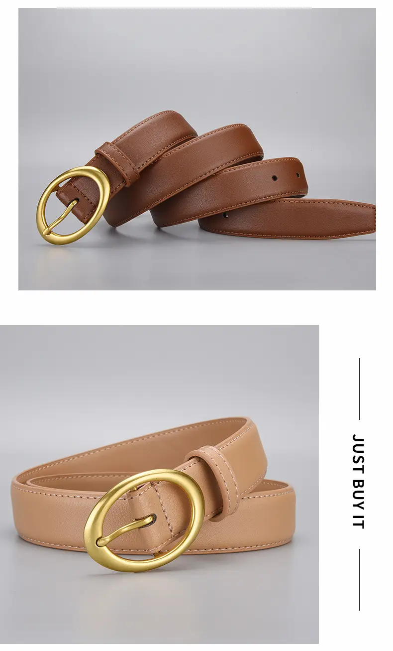 Women's Brown Cowhide Belt with Gold Oval Buckle — feature 22