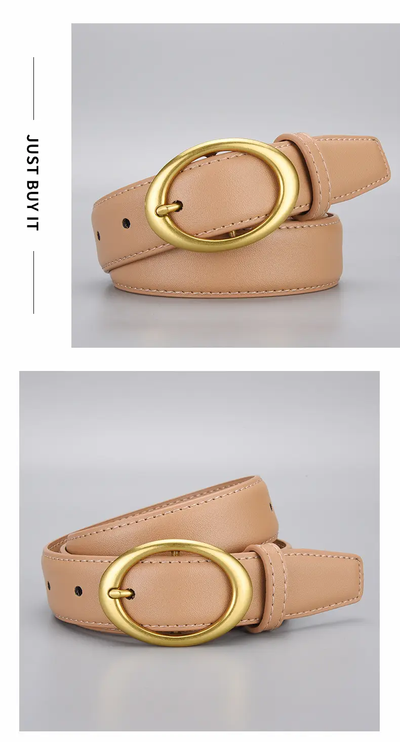 Women's Brown Cowhide Belt with Gold Oval Buckle — feature 23