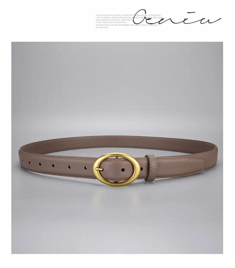 Women's Brown Cowhide Belt with Gold Oval Buckle — feature 24