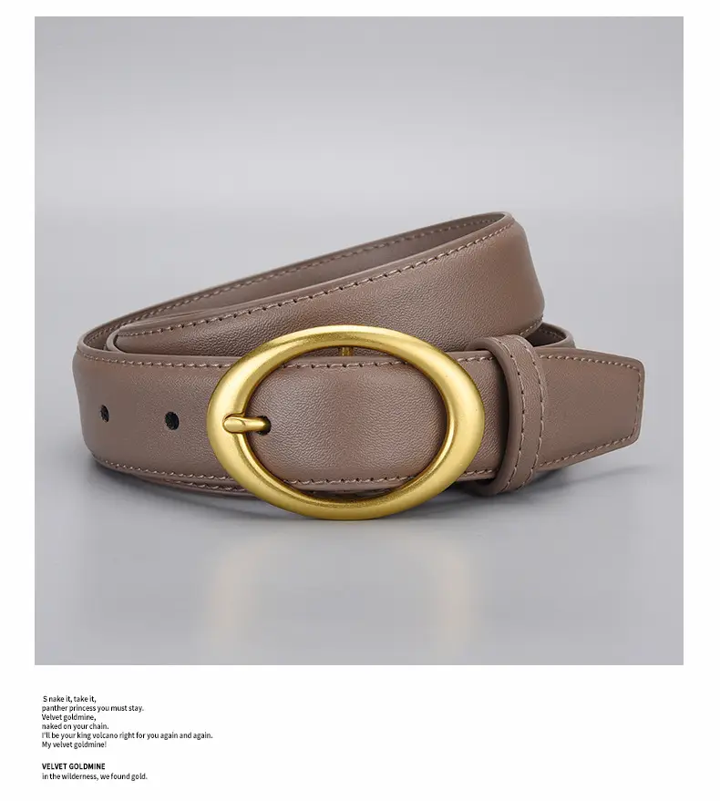 Women's Brown Cowhide Belt with Gold Oval Buckle — feature 25