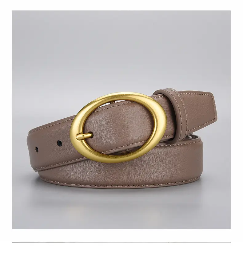 Women's Brown Cowhide Belt with Gold Oval Buckle — feature 26