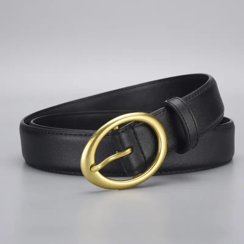 Women's Brown Cowhide Belt with Gold Oval Buckle