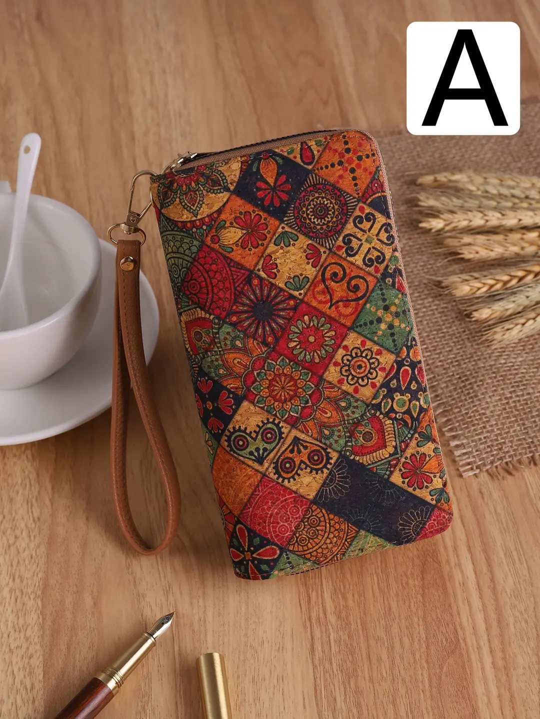 Cross-Border Bohemian Multifunctional Clutch Bag with Multiple Card Slots Wood Grain Wallet Literary Ladies Bag Card Bag Pu Small Bag