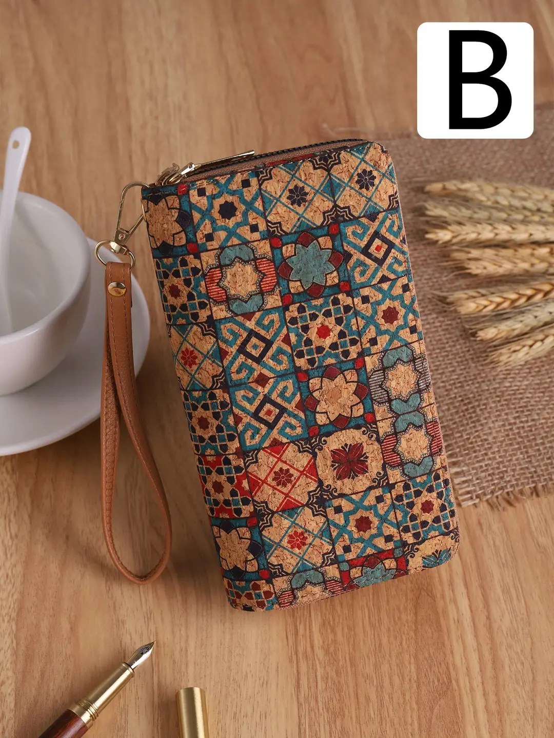Cross-Border Bohemian Multifunctional Clutch Bag with Multiple Card Slots Wood Grain Wallet Literary Ladies Bag Card Bag Pu Small Bag