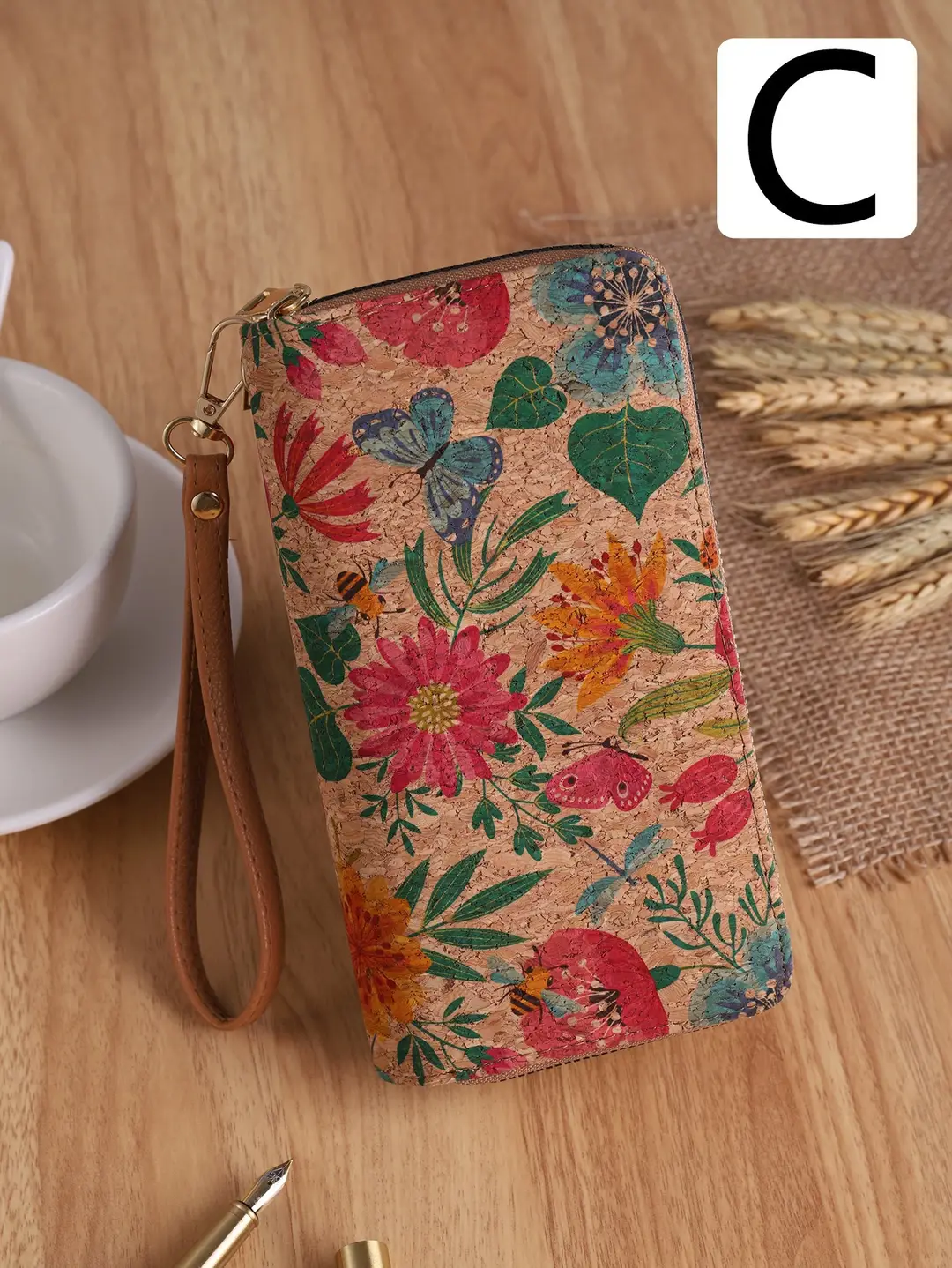 Cross-Border Bohemian Multifunctional Clutch Bag with Multiple Card Slots Wood Grain Wallet Literary Ladies Bag Card Bag Pu Small Bag