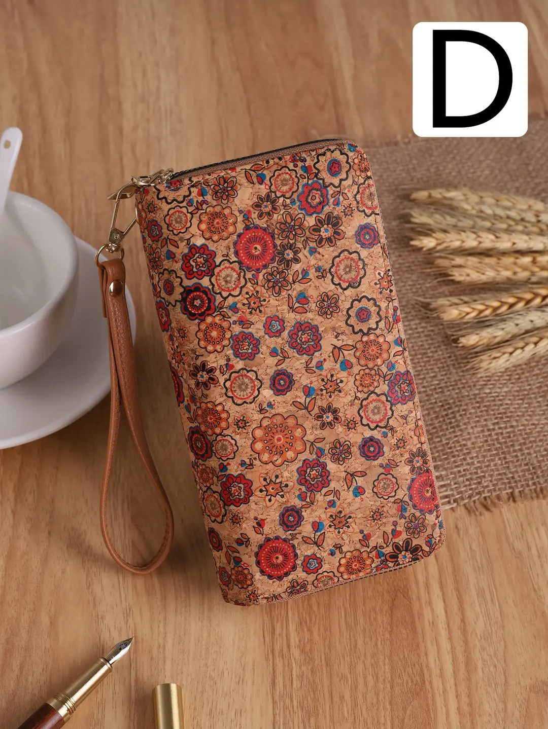 Cross-Border Bohemian Multifunctional Clutch Bag with Multiple Card Slots Wood Grain Wallet Literary Ladies Bag Card Bag Pu Small Bag