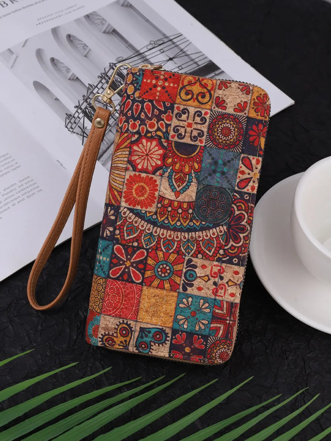 Cross-Border Bohemian Multifunctional Clutch Bag with Multiple Card Slots Wood Grain Wallet Literary Ladies Bag Card Bag Pu Small Bag