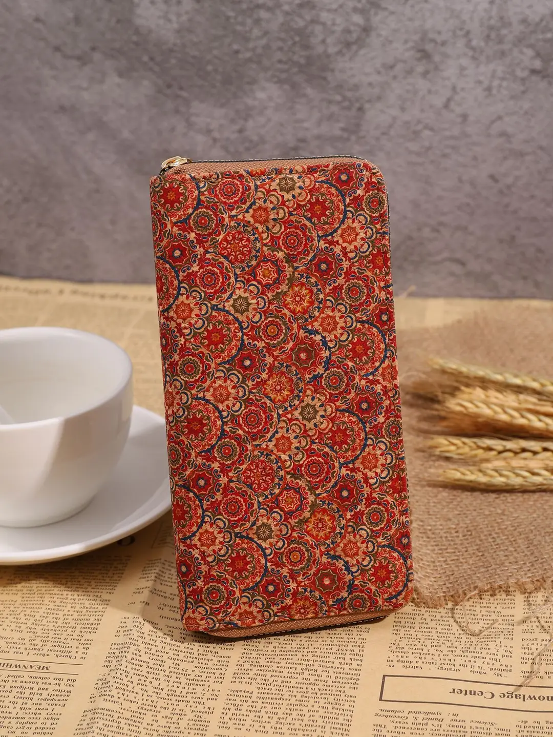 Cross-Border Bohemian Multifunctional Clutch Bag with Multiple Card Slots Wood Grain Wallet Literary Ladies Bag Card Bag Pu Small Bag