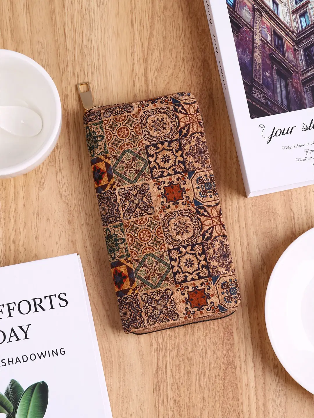 Cross-Border Bohemian Multifunctional Clutch Bag with Multiple Card Slots Wood Grain Wallet Literary Ladies Bag Card Bag Pu Small Bag
