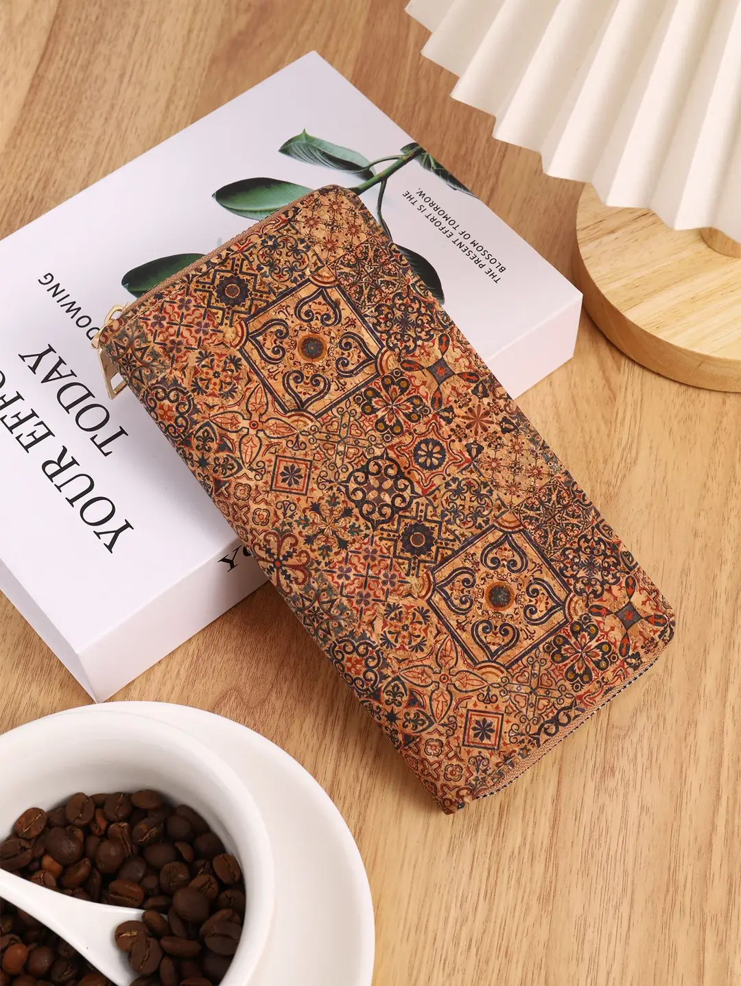 Cross-Border Bohemian Multifunctional Clutch Bag with Multiple Card Slots Wood Grain Wallet Literary Ladies Bag Card Bag Pu Small Bag