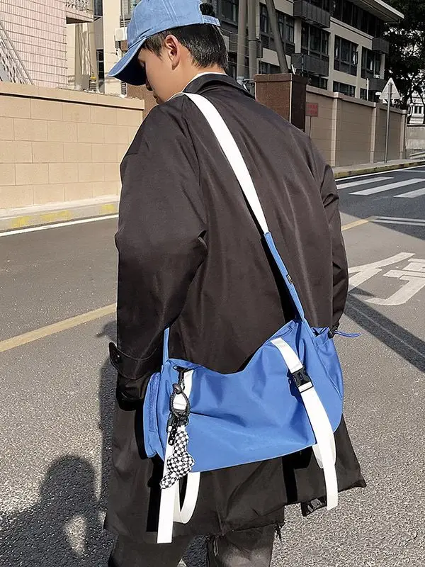 Blue Japanese Workwear Wide Strap Crossbody Bag for Men Women - Image 11