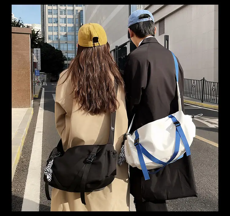 Blue Japanese Workwear Wide Strap Crossbody Bag for Men Women — feature 12