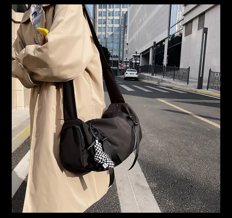 Blue Japanese Workwear Wide Strap Crossbody Bag for Men Women — feature 13