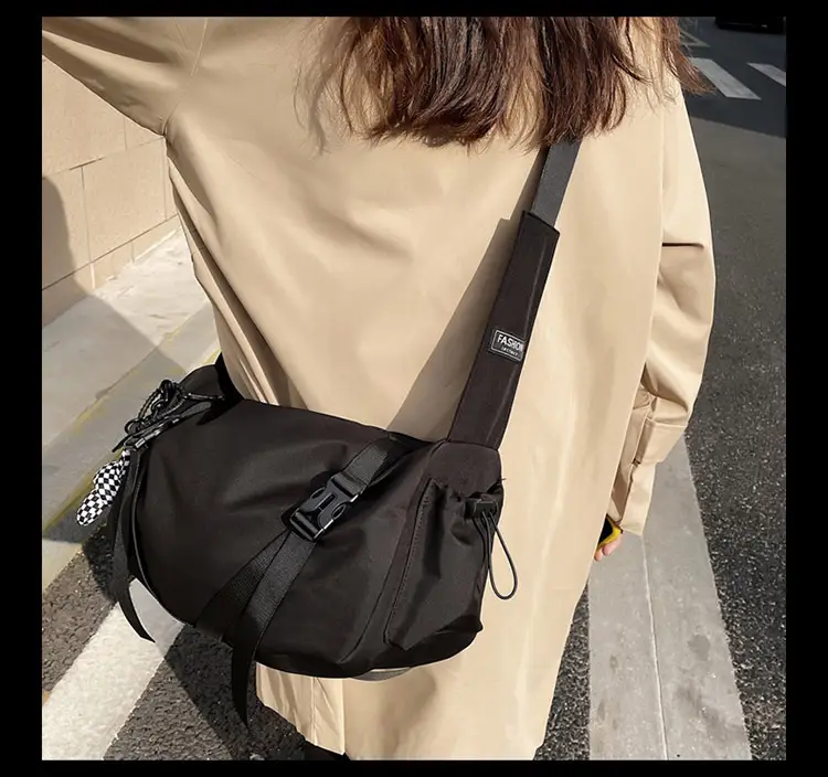 Blue Japanese Workwear Wide Strap Crossbody Bag for Men Women — feature 15