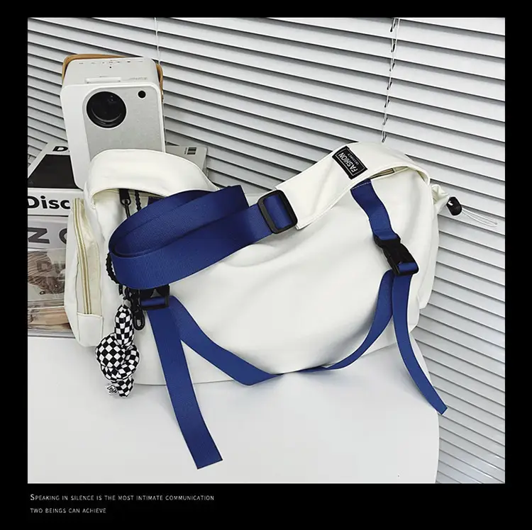 Blue Japanese Workwear Wide Strap Crossbody Bag for Men Women — feature 22