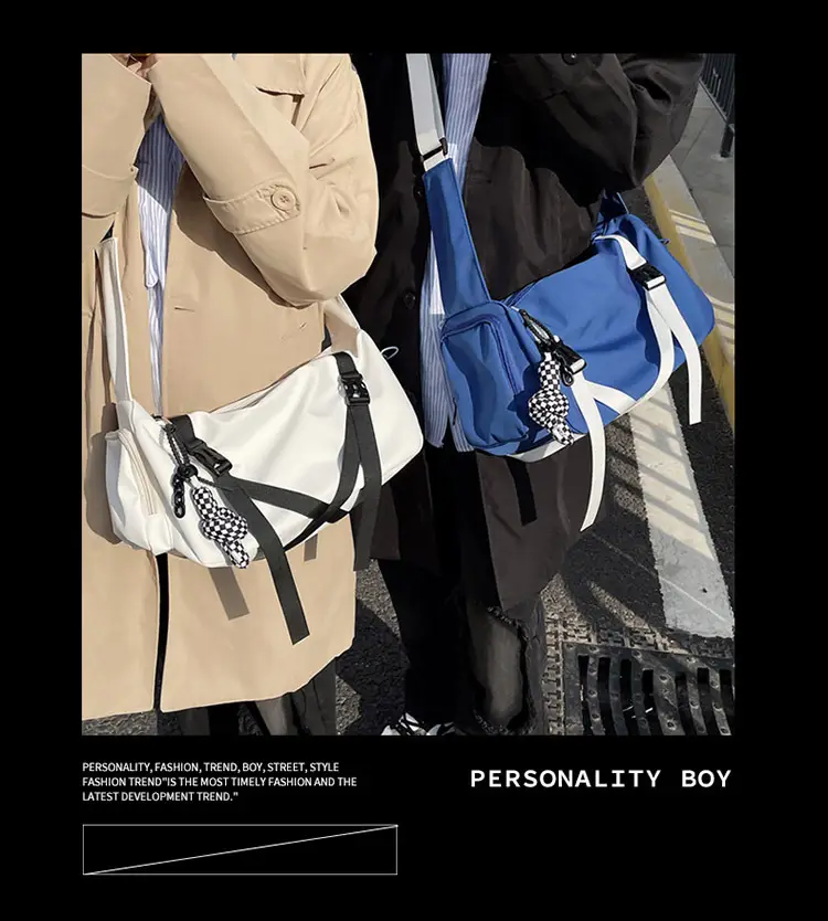 Blue Japanese Workwear Wide Strap Crossbody Bag for Men Women — feature 3