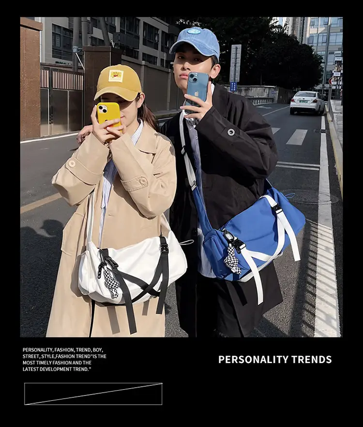 Blue Japanese Workwear Wide Strap Crossbody Bag for Men Women — feature 5