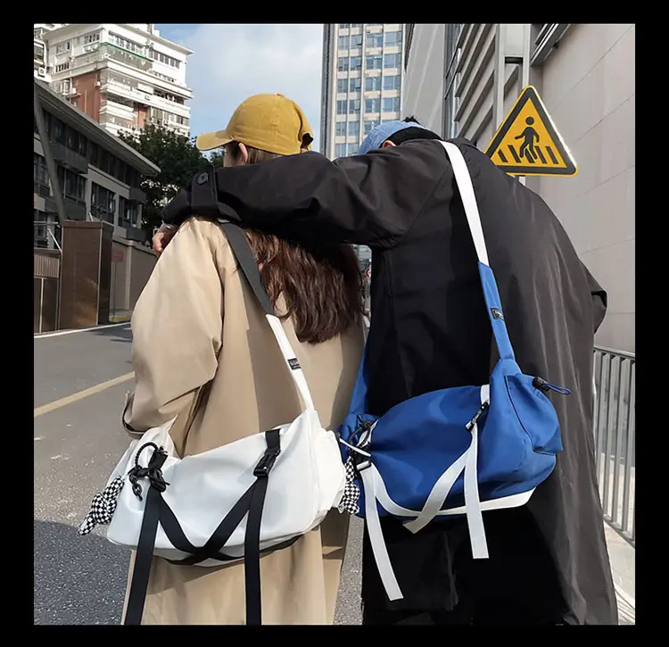 Blue Japanese Workwear Wide Strap Crossbody Bag for Men Women — feature 7
