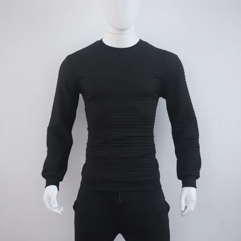Men's Grey Waffle Knit Sweatshirt Long Sleeve Casual — feature 84