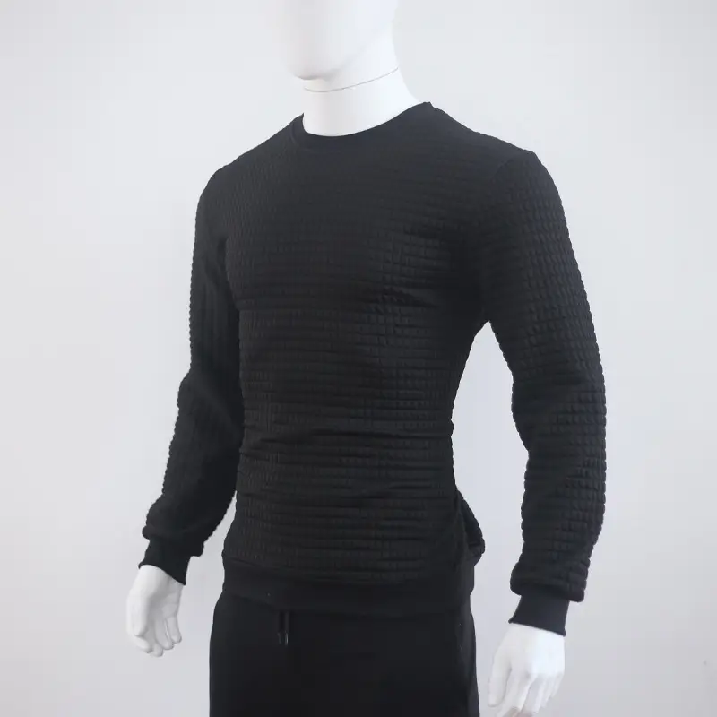 Men's Grey Waffle Knit Sweatshirt Long Sleeve Casual — feature 85