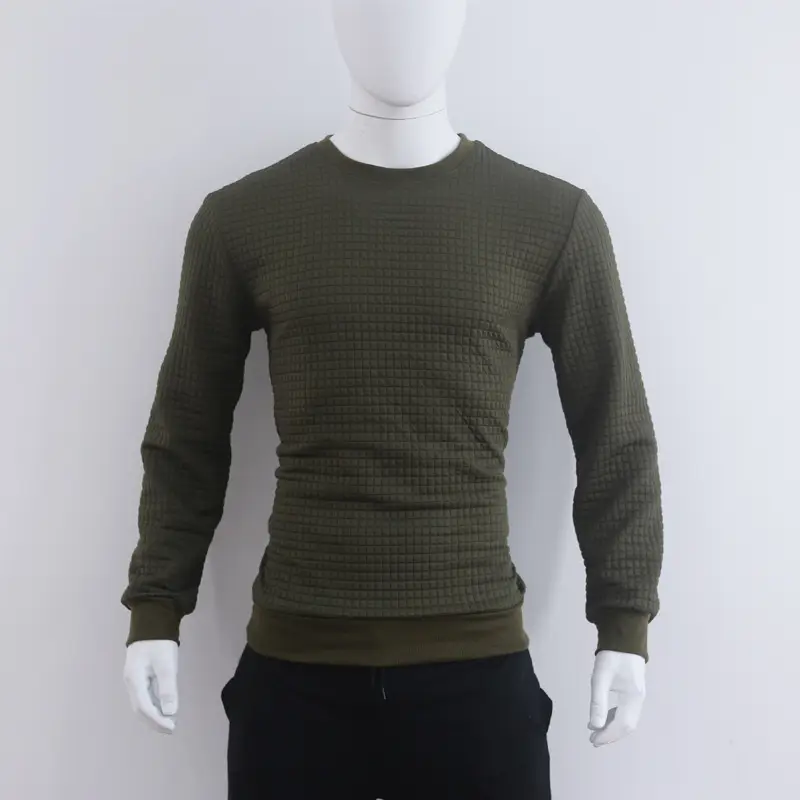 Men's Grey Waffle Knit Sweatshirt Long Sleeve Casual — feature 86