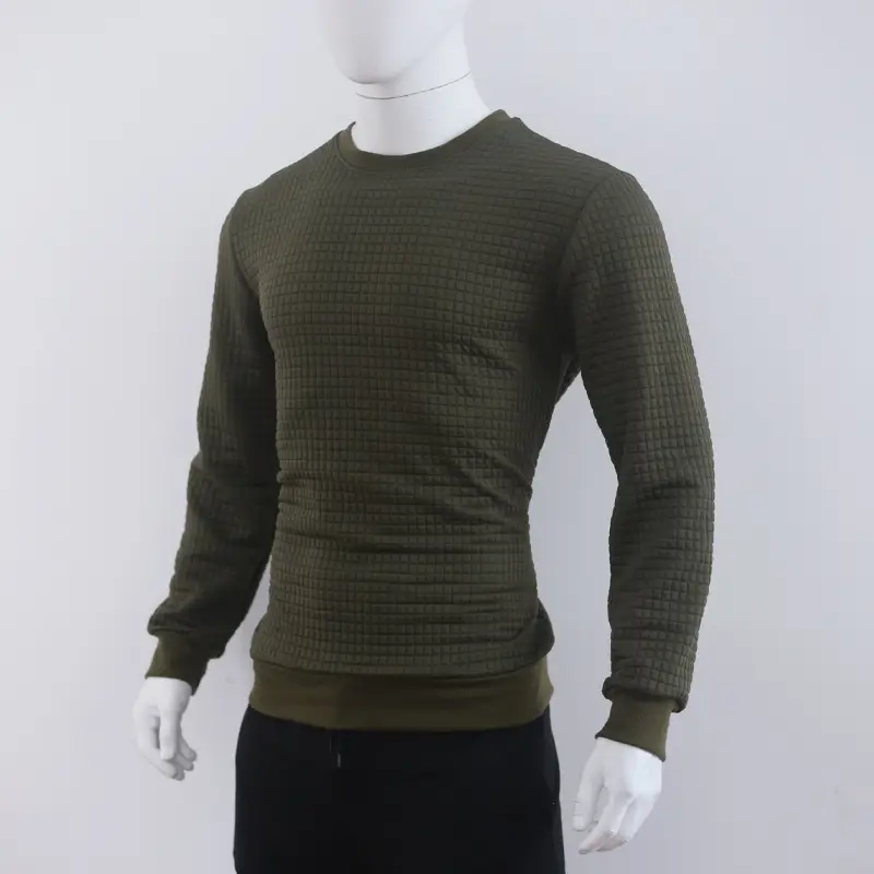 Men's Grey Waffle Knit Sweatshirt Long Sleeve Casual — feature 87