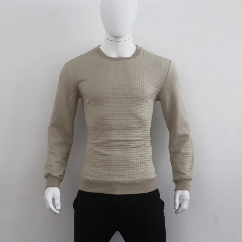 Men's Grey Waffle Knit Sweatshirt Long Sleeve Casual — feature 88