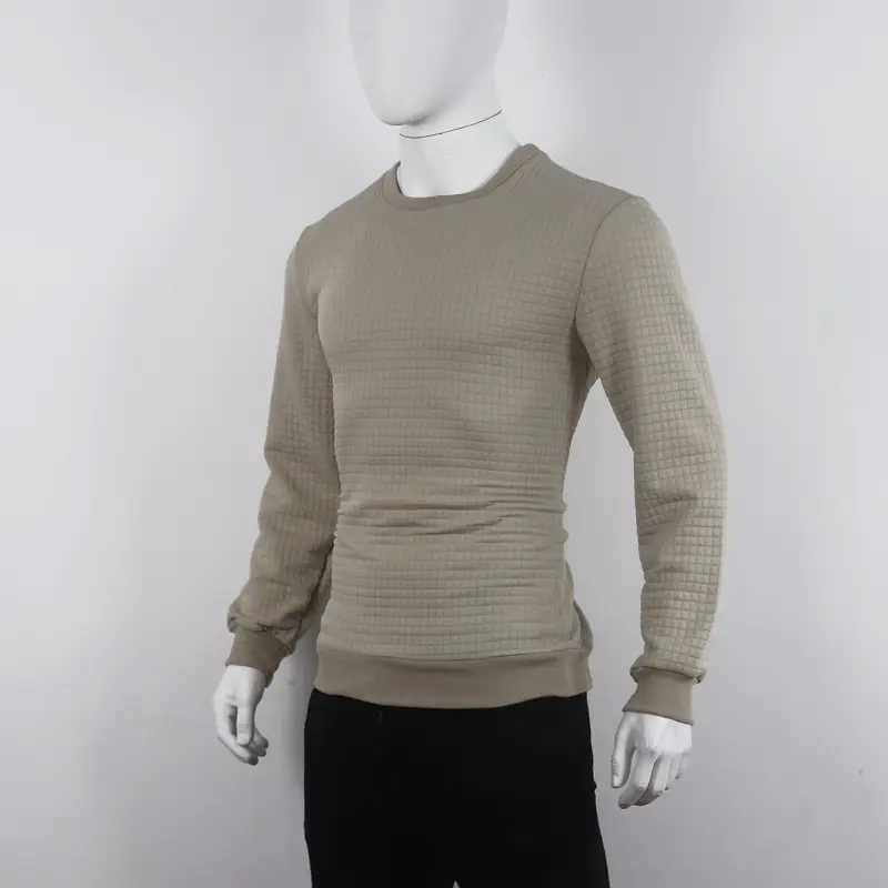 Men's Grey Waffle Knit Sweatshirt Long Sleeve Casual — feature 89