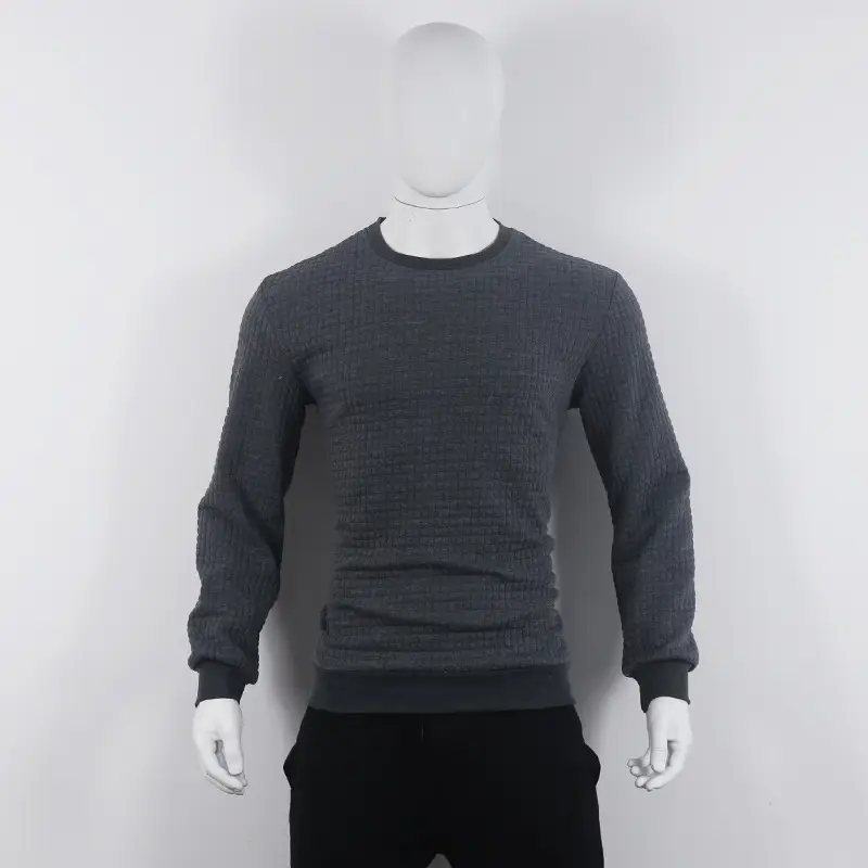 Men's Grey Waffle Knit Sweatshirt Long Sleeve Casual — feature 90