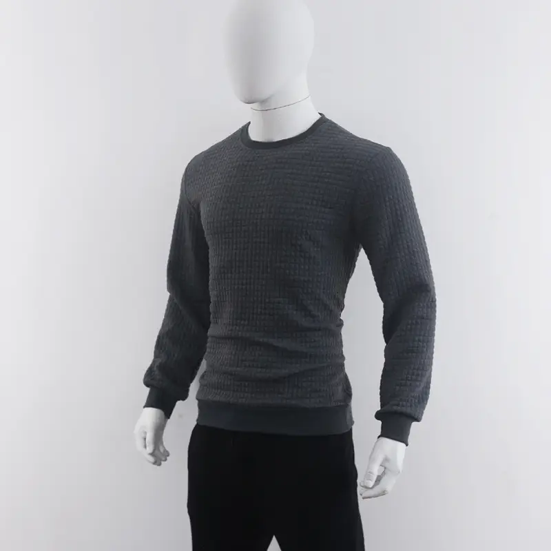 Men's Grey Waffle Knit Sweatshirt Long Sleeve Casual — feature 91