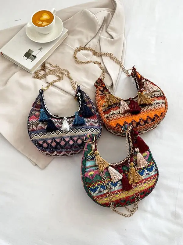 Embroidered Ethnic Style Tassel Bag for Women 2026 New Woven Shoulder Crossbody Bag Fashionable Holiday Style Underarm Bag - Image 7