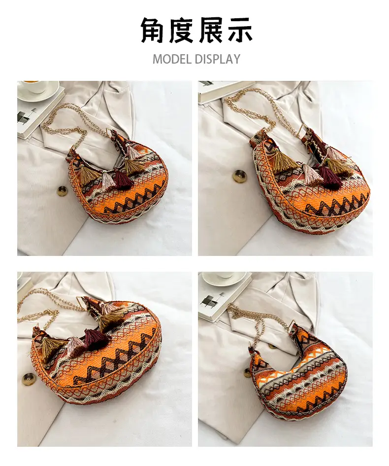 Embroidered Ethnic Style Tassel Bag for Women 2026 New Woven Shoulder Crossbody Bag Fashionable Holiday Style Underarm Bag — feature 10