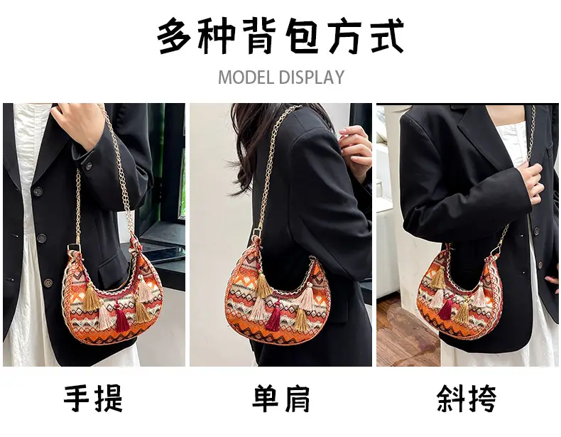 Embroidered Ethnic Style Tassel Bag for Women 2026 New Woven Shoulder Crossbody Bag Fashionable Holiday Style Underarm Bag — feature 11