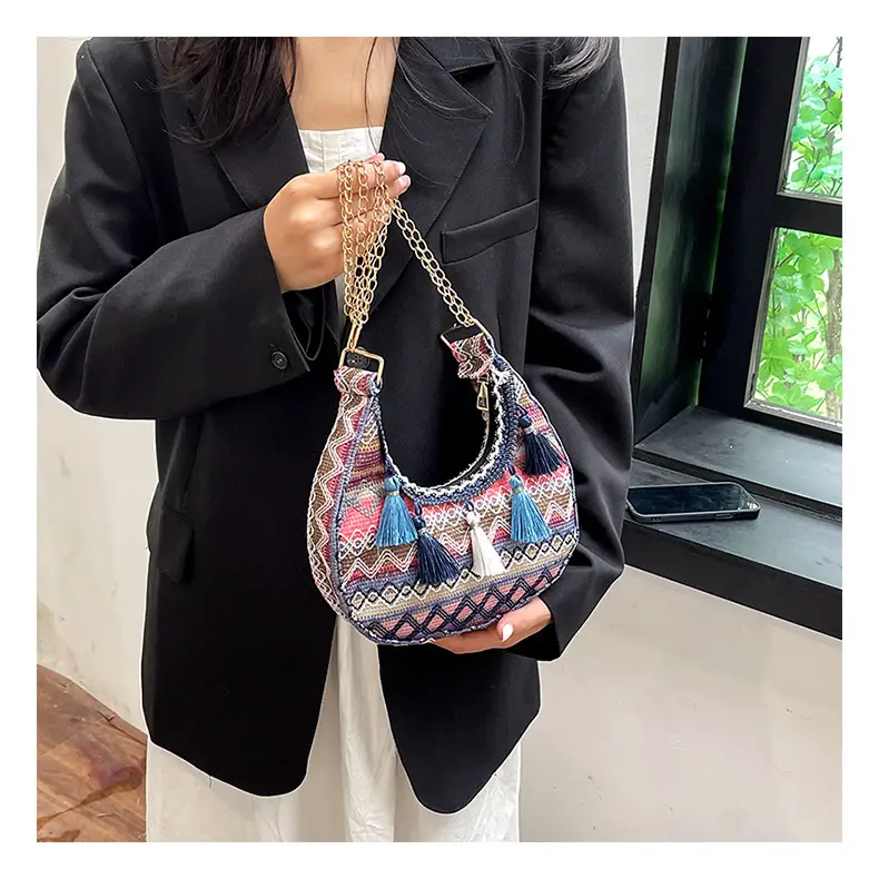 Embroidered Ethnic Style Tassel Bag for Women 2026 New Woven Shoulder Crossbody Bag Fashionable Holiday Style Underarm Bag — feature 17