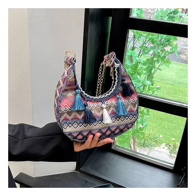 Embroidered Ethnic Style Tassel Bag for Women 2026 New Woven Shoulder Crossbody Bag Fashionable Holiday Style Underarm Bag — feature 18