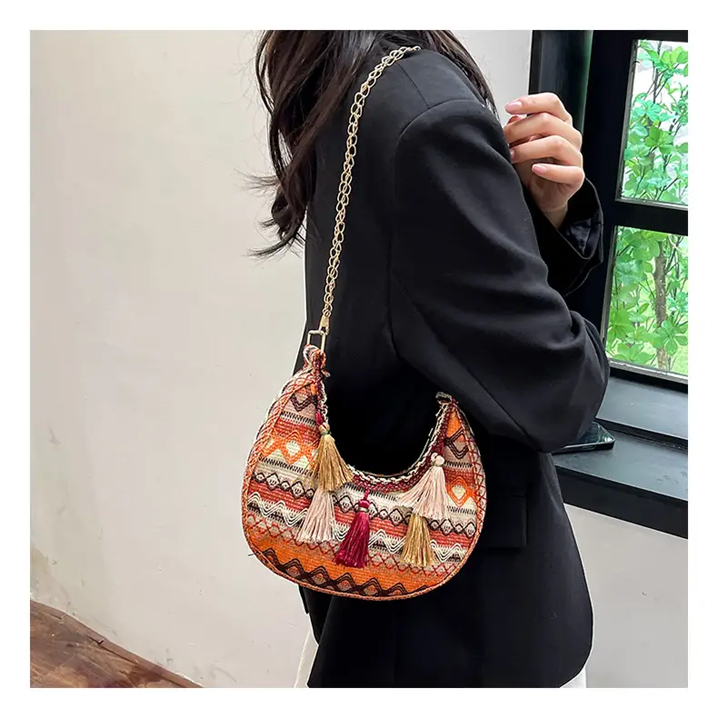 Embroidered Ethnic Style Tassel Bag for Women 2026 New Woven Shoulder Crossbody Bag Fashionable Holiday Style Underarm Bag — feature 21