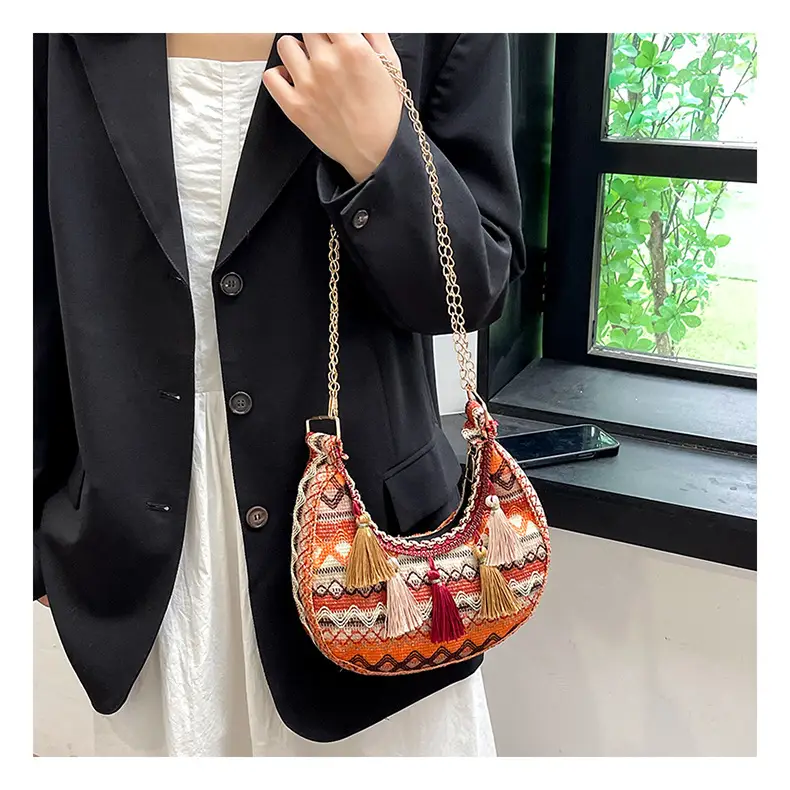 Embroidered Ethnic Style Tassel Bag for Women 2026 New Woven Shoulder Crossbody Bag Fashionable Holiday Style Underarm Bag — feature 22