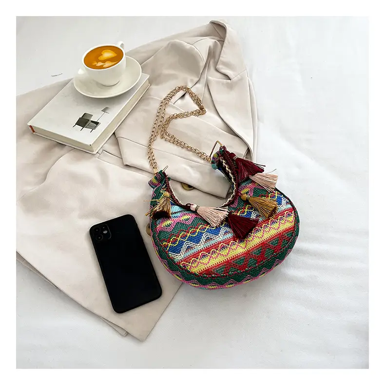 Embroidered Ethnic Style Tassel Bag for Women 2026 New Woven Shoulder Crossbody Bag Fashionable Holiday Style Underarm Bag — feature 28