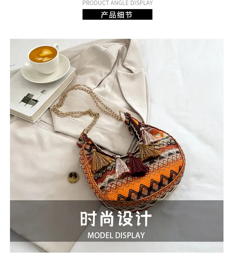 Embroidered Ethnic Style Tassel Bag for Women 2026 New Woven Shoulder Crossbody Bag Fashionable Holiday Style Underarm Bag — feature 3