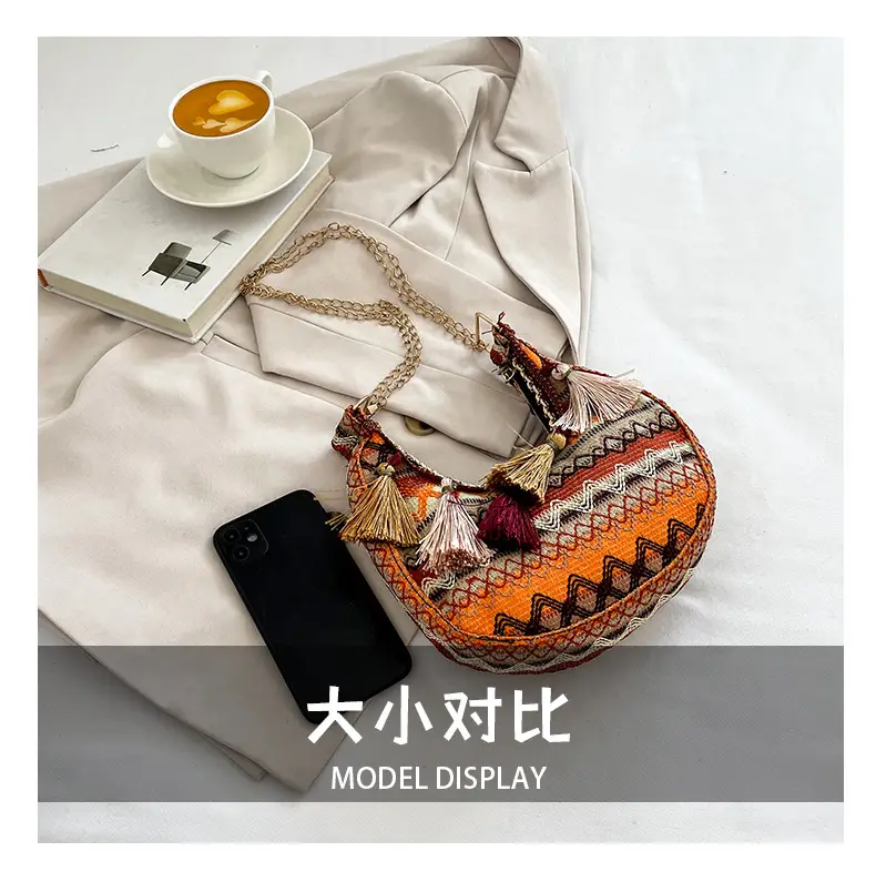 Embroidered Ethnic Style Tassel Bag for Women 2026 New Woven Shoulder Crossbody Bag Fashionable Holiday Style Underarm Bag — feature 4