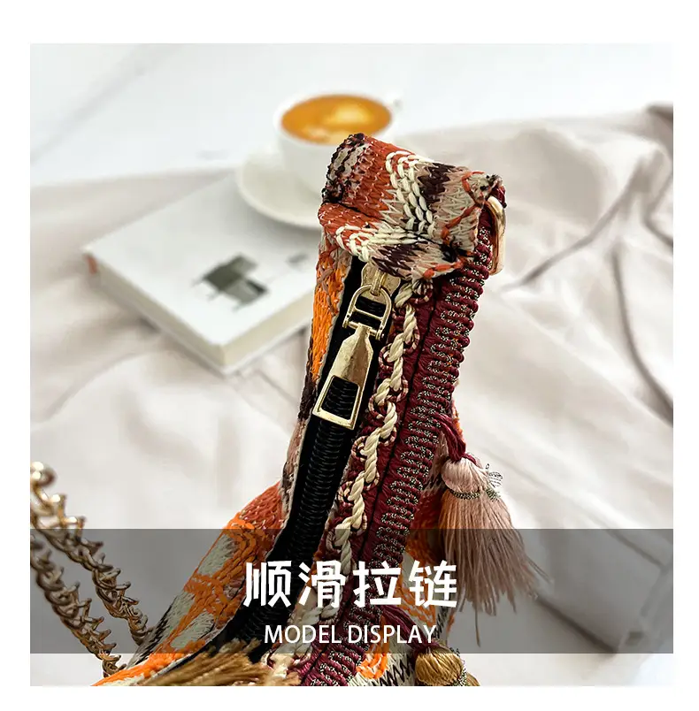 Embroidered Ethnic Style Tassel Bag for Women 2026 New Woven Shoulder Crossbody Bag Fashionable Holiday Style Underarm Bag — feature 7