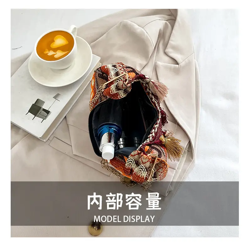 Embroidered Ethnic Style Tassel Bag for Women 2026 New Woven Shoulder Crossbody Bag Fashionable Holiday Style Underarm Bag — feature 9