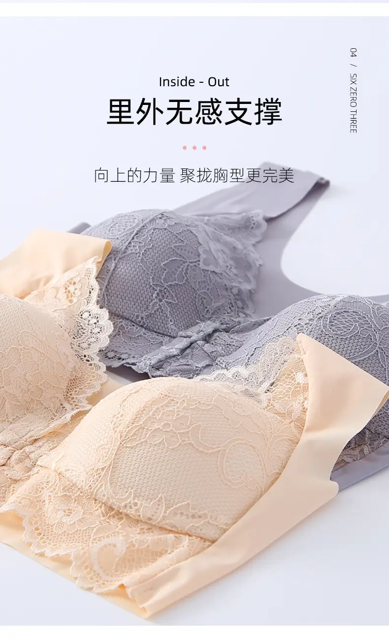 Black Lace Bra Large Chest Small Comfortable Breathable — feature 27